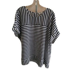 CJ Banks Striped Blouse Top Navy Blue & White Plus Size 3X Short Sleeves Light